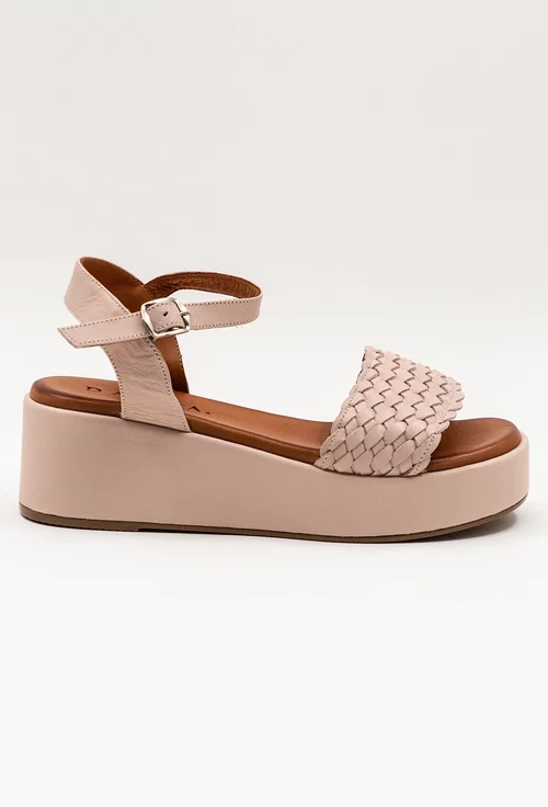 Sandale din piele naturala cu platforma nuanta roz pal