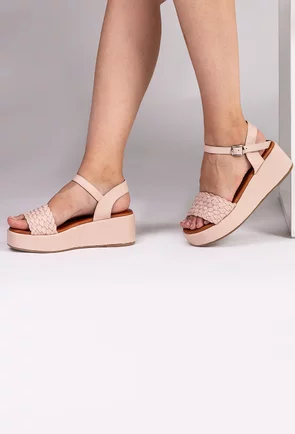 Sandale din piele naturala cu platforma nuanta roz pal