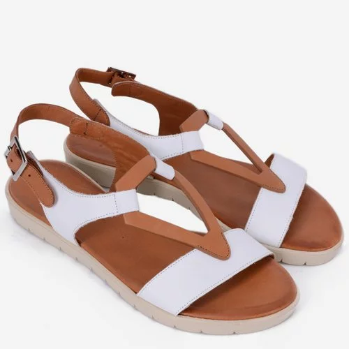 Sandale alb cu maro din piele naturala Eladia