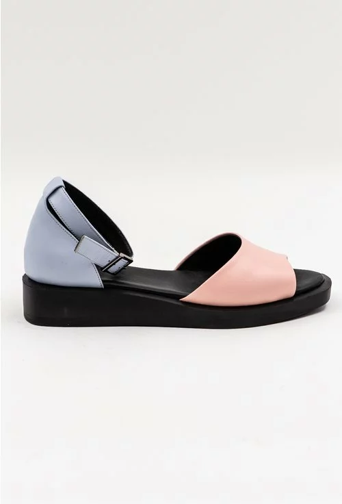 Sandale din piele naturala in nuante de bleu cu roz