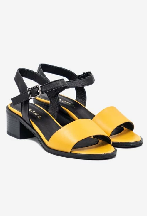 Sandale din piele naturala in nuante de negru si galben