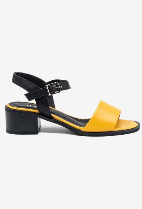Sandale din piele naturala in nuante de negru si galben
