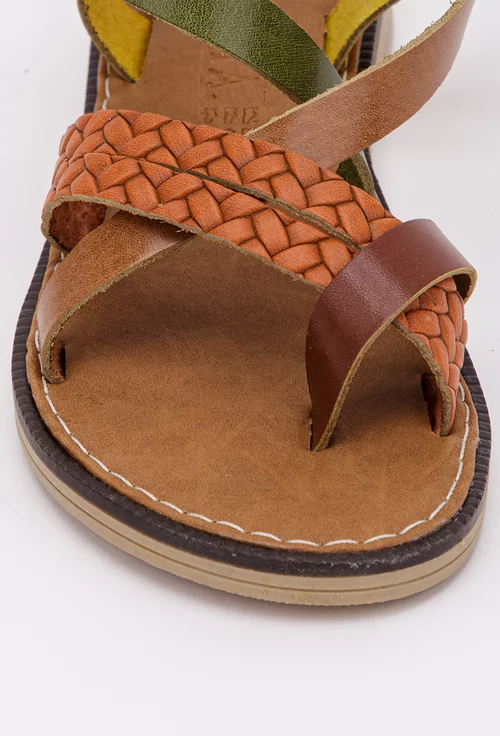 Sandale din piele naturala multicolora cu multe barete