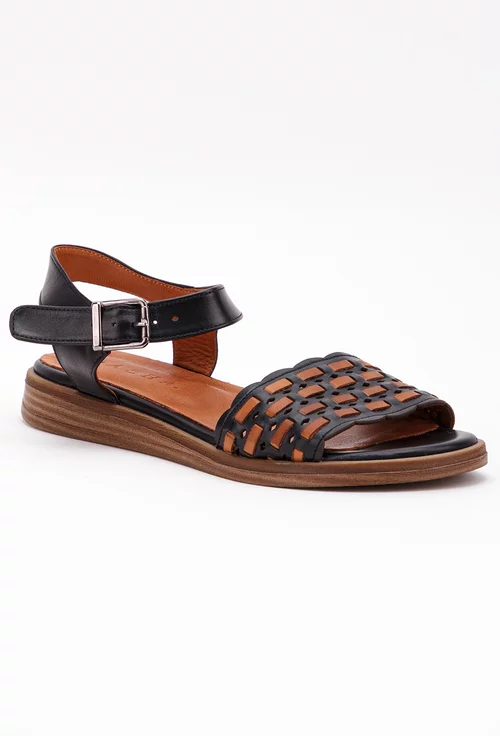 Sandale din piele naturala negre cu detalii maro