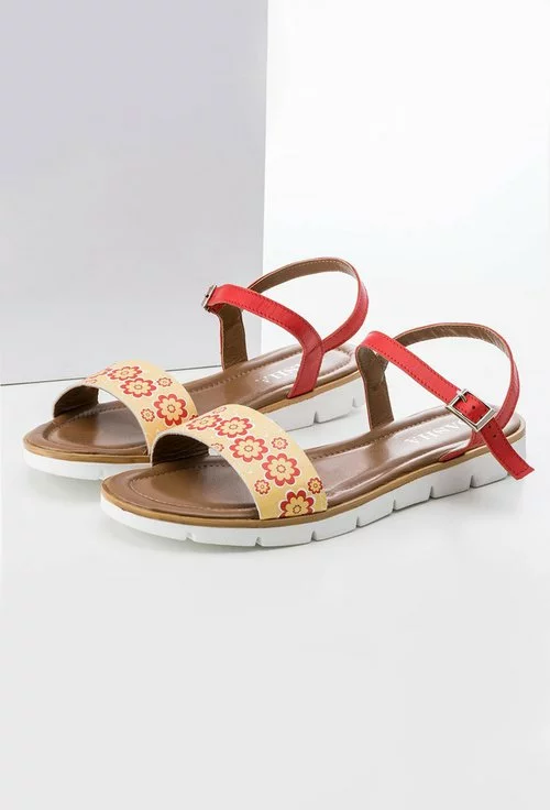 Sandale galben cu rosu din piele naturala Olivia