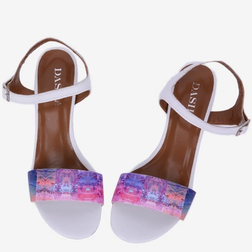 Sandale albe din piele naturala cu imprimeu multicolor Vibe
