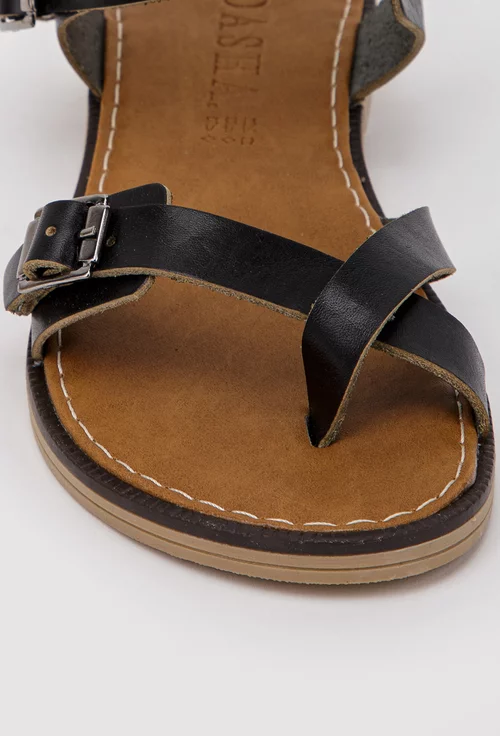 Sandale din piele neagra cu doua catarame