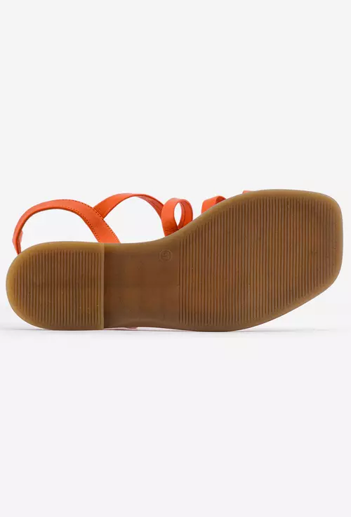 Sandale din piele portocalie cu varful patrat