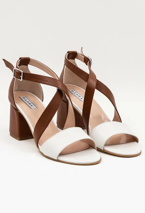 Sandale elegante din piele naturala maro si alb