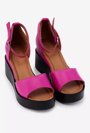 Sandale fuchsia din piele cu bareta