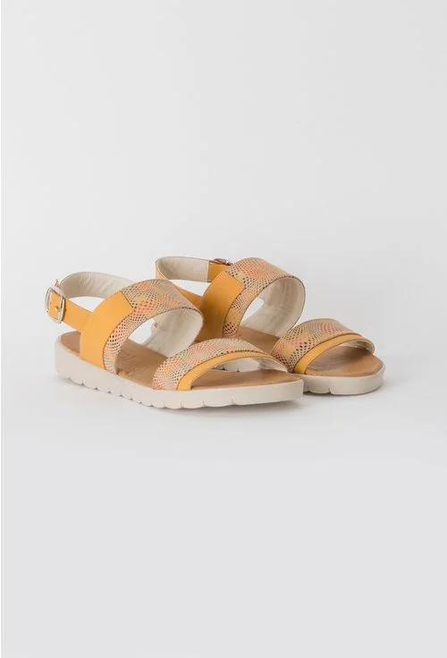 Sandale galbene cu imprimeu multicolor din piele naturala Arcadia