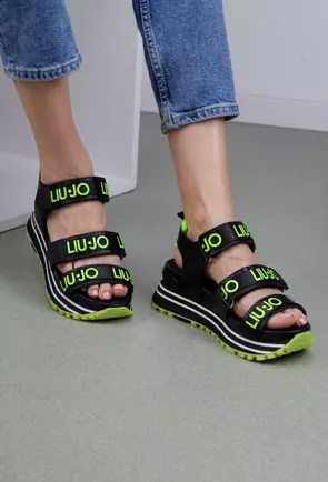 Sandale LiuJo negre cu detalii verzi