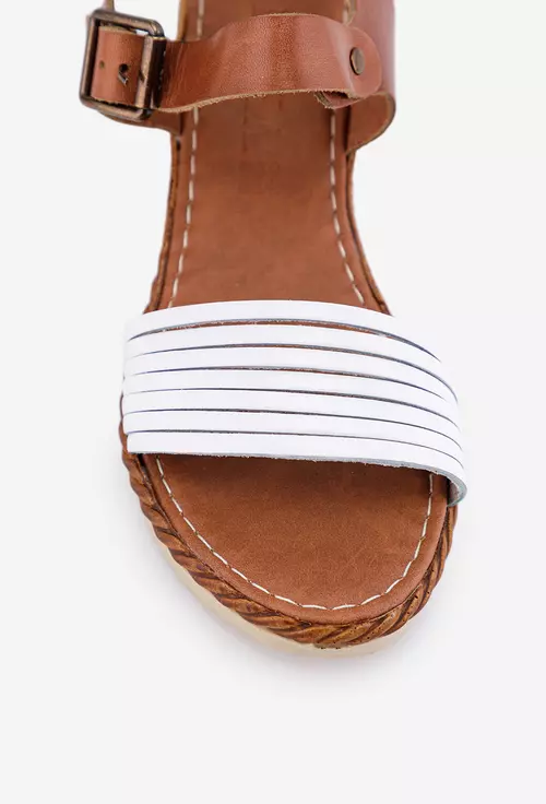 Sandale maro cu alb din piele naturala