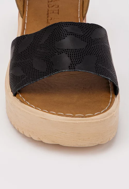 Sandale maro cu negru si model din piele naturala
