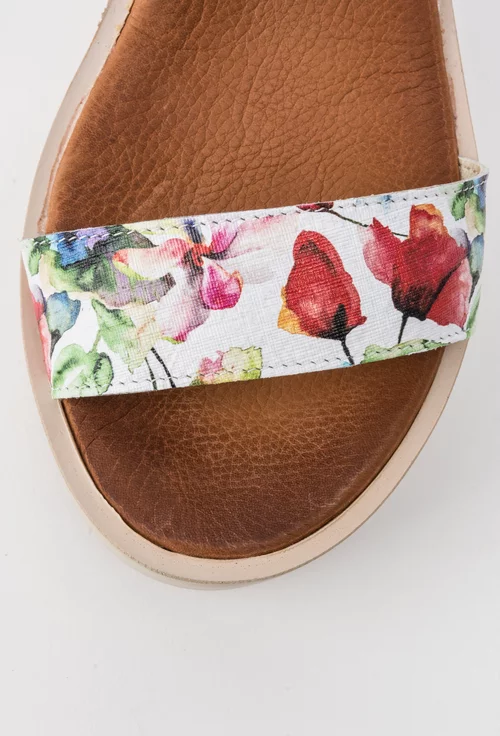 Sandale navy cu alb si imprimeu floral din piele naturala Dotty