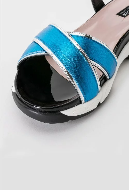Sandale negre cu albastru si argintiu din piele naturala Anna