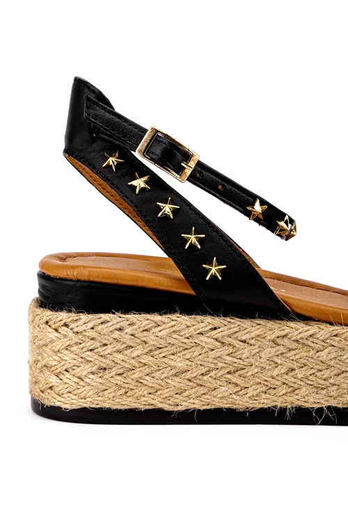 Sandale negre din piele cu detalii stele
