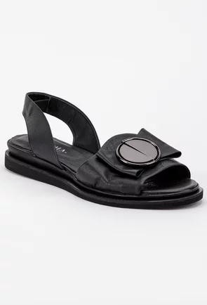 Sandale negre din piele cu detaliu brosa