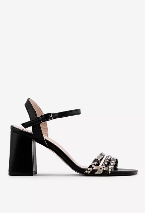 Sandale negre din piele cu detaliu snake print