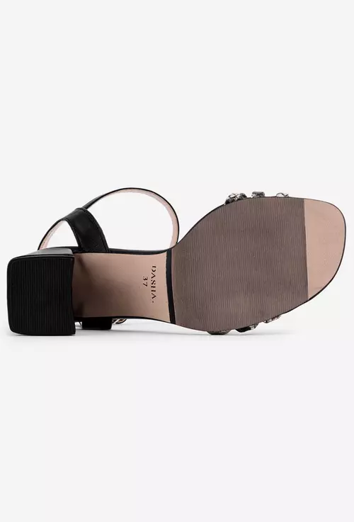 Sandale negre din piele cu detaliu snake print