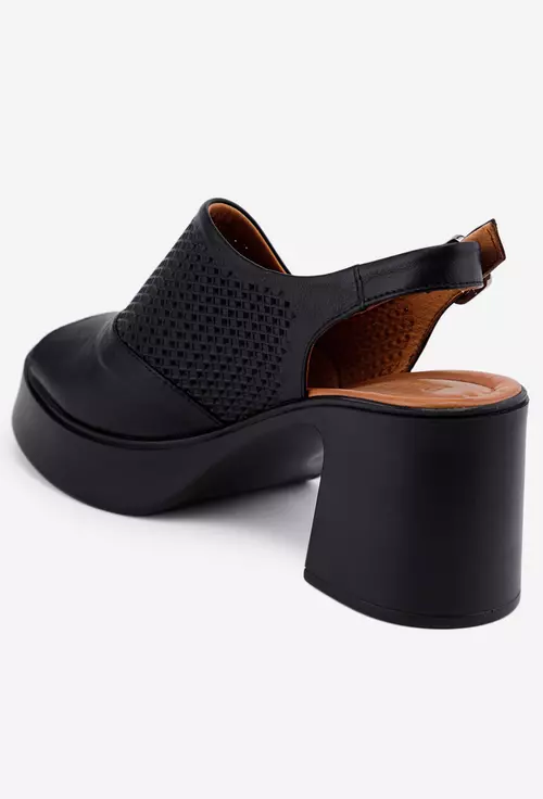 Sandale negre din piele cu toc gros si platforma