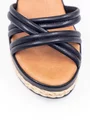 Sandale negre din piele naturala cu platforma si detalii impletite