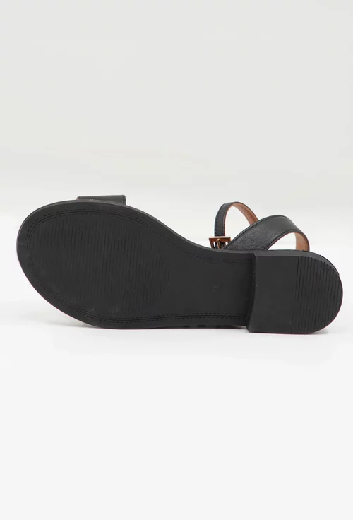Sandale negre din piele naturala cu talpic maro