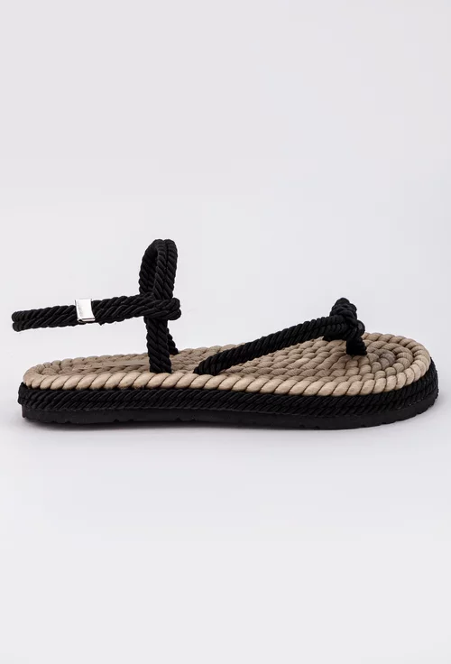 Sandale negre din sfoara model nod