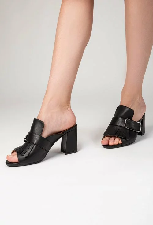 Sandale negre tip sabot din piele naturala Candy