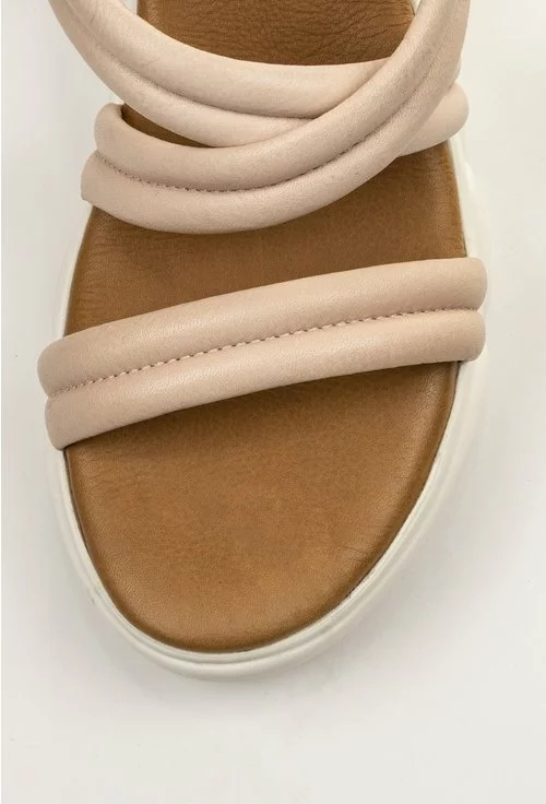 Sandale nuanta nude din piele naturala cu barete duble