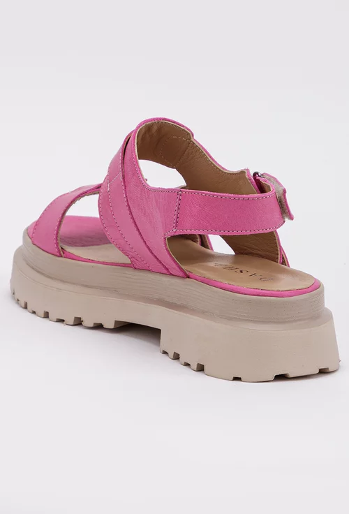 Sandale prevazute cu velcro roz din piele