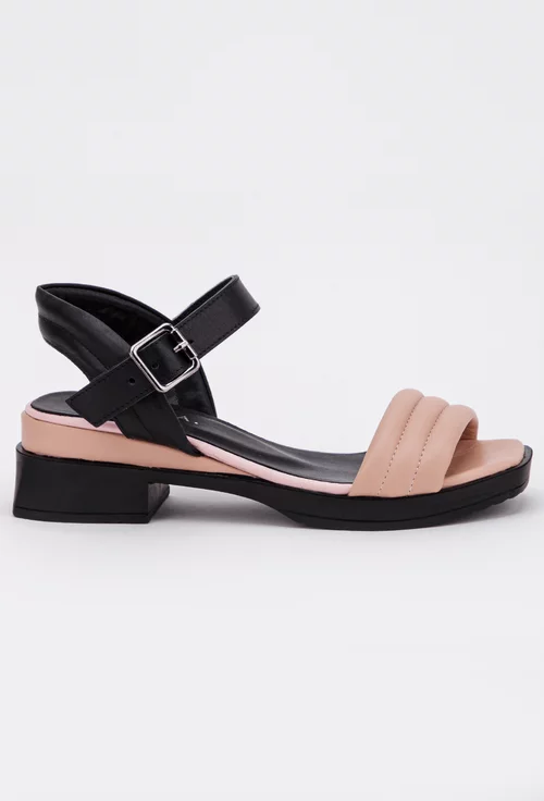 Sandale roz pal cu negru din piele