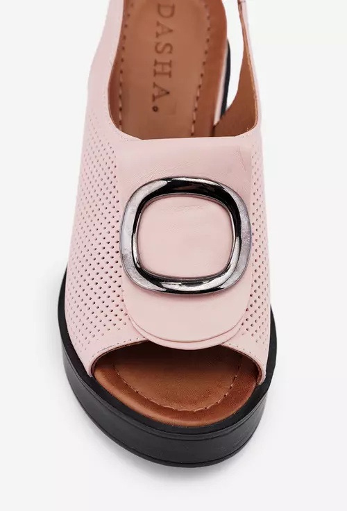 Sandale roz pal din piele perforata cu platforma neagra