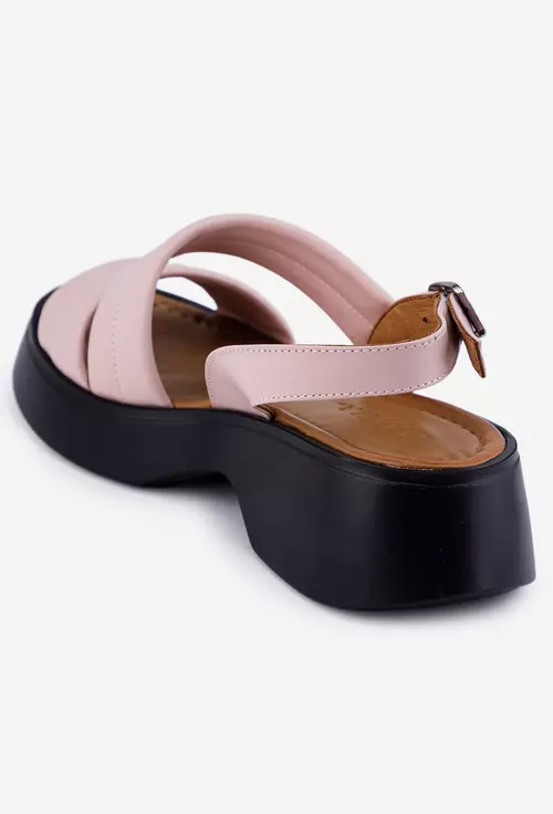 Sandale roz pudra din piele naturala