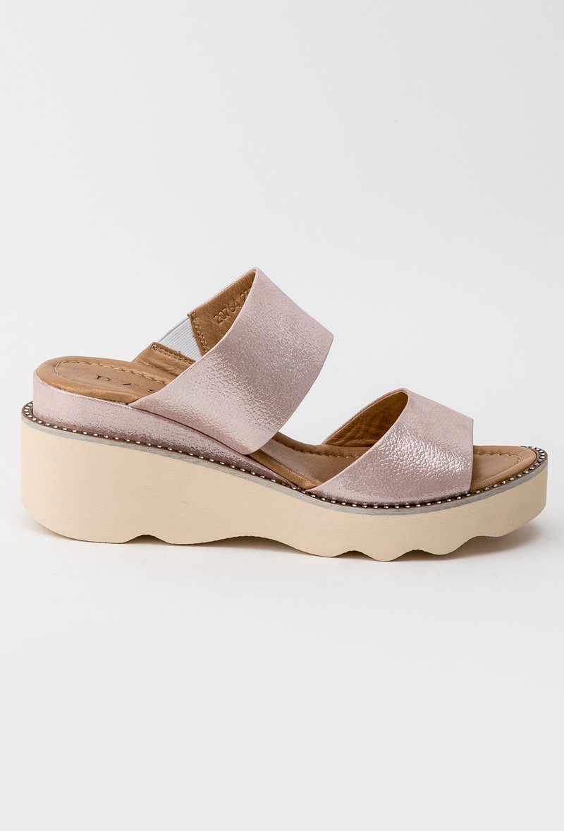 Sandale roz tip papuc cu platforma din piele naturala Mavy