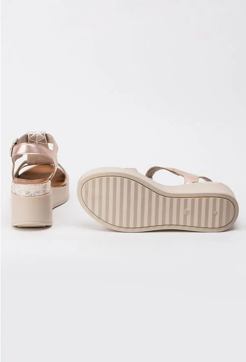 Sandale sidefate alb cu rose din piele naturala cu imprimeu geometric Mayra