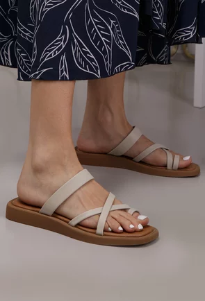 Sandale stil papuci bej din piele naturala