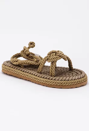 Sandale taupe din sfoara cu prindere pe glezna