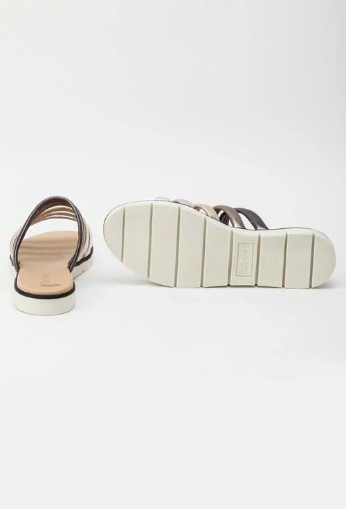 Sandale tip papuc Darkwood in nuante metalizate din piele naturala Insula