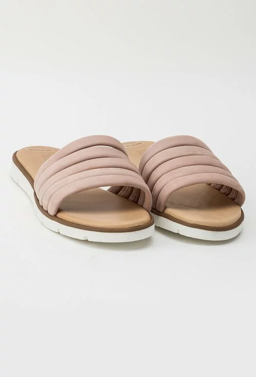 Sandale tip papuc Darkwood roz pudra din piele naturala intoarsa Isaura