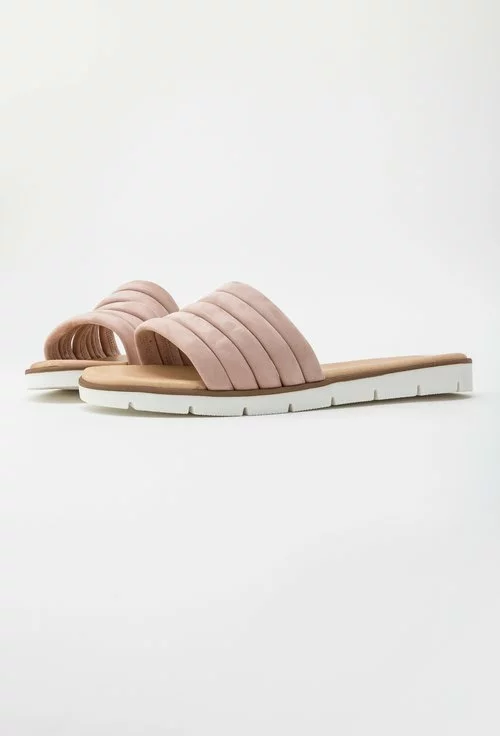 Sandale tip papuc Darkwood roz pudra din piele naturala intoarsa Isaura