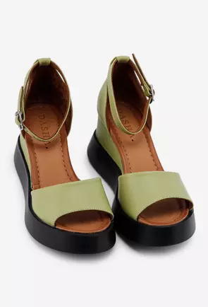 Sandale verzi din piele cu platforma