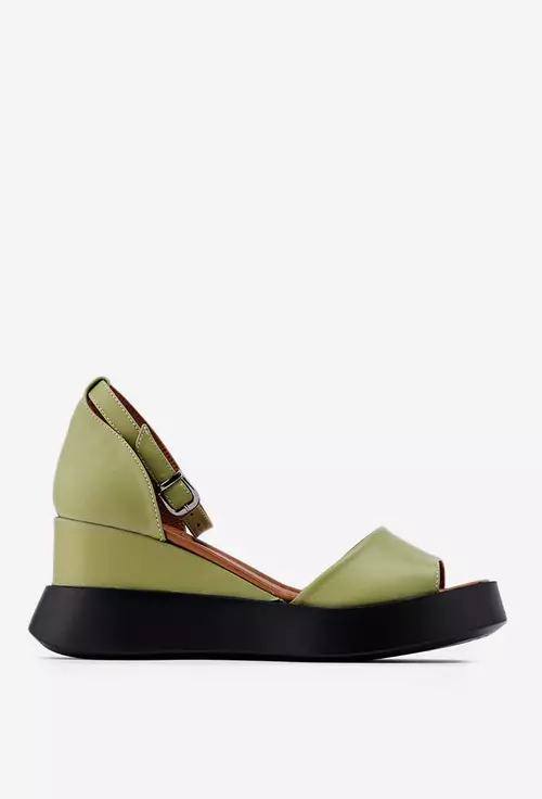 Sandale verzi din piele cu platforma - Dasha.ro