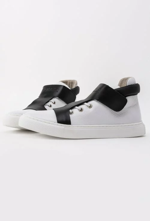 Sneakers S-Karp alb cu negru din piele naturala Arina