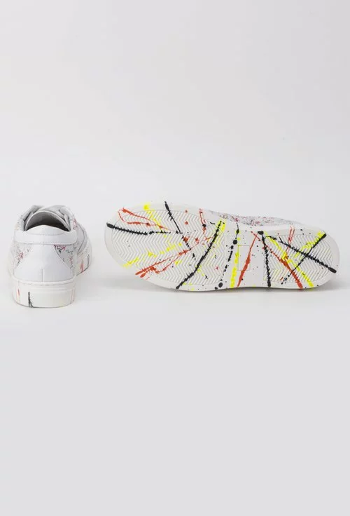 Sneakersi albi din piele naturala cu imprimeu colorat Picasso