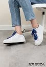 Sneakersi S-Karp albi cu detalii albastre din piele naturala Splash