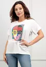 Tricou alb asimetric cu imprimeu