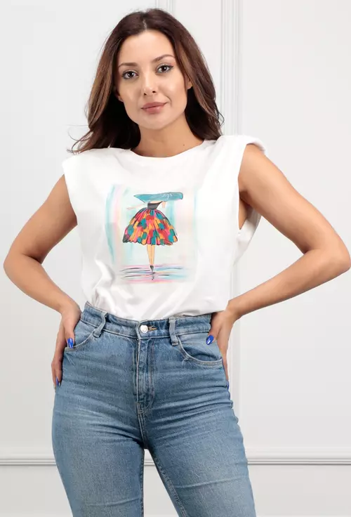 Tricou alb cu imprimeu balerina