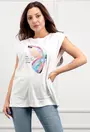 Tricou alb cu imprimeu fluture multicolor