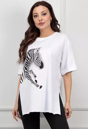 Tricou alb cu imprimeu zebra